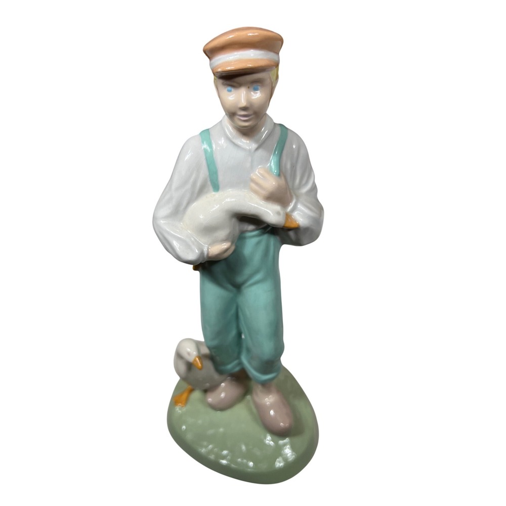 Vintage Ceramic Boy Holding Goose Figurine 1984‎ Farm Scene